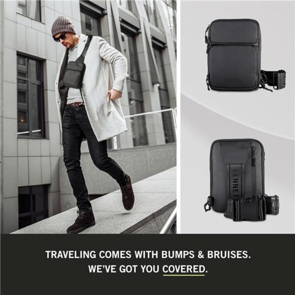 Black Tech Crossbody Bag Men Lightweight Durable Tablet Travel Shoulder Bag - Picture 2 of 7